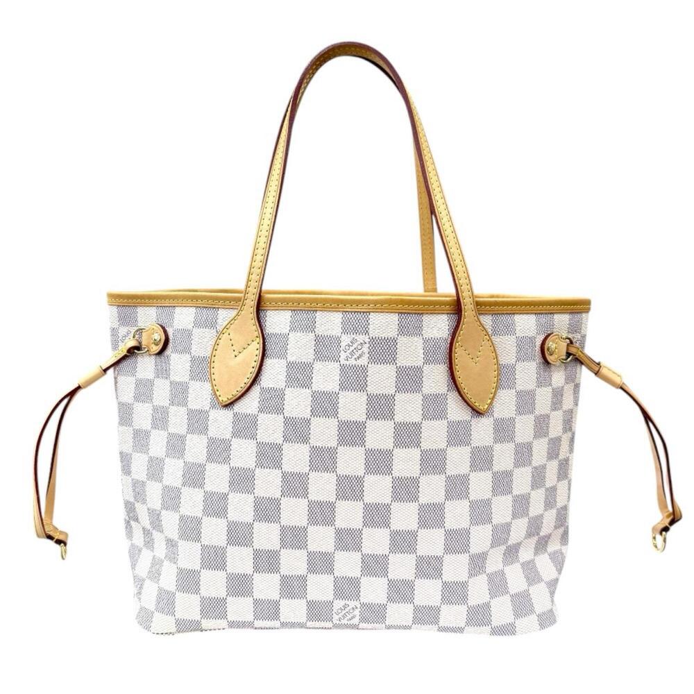 Louis Vuitton Neverfull PM Damier Azur Tote Bag, Canvas N51110, White, Women'...